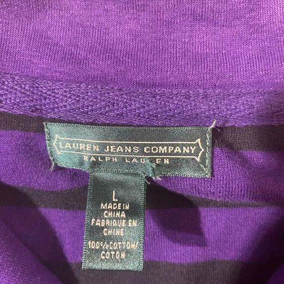 Ralph Lauren Purple Striped Long Sleeve Top Large (QT) - Picture 6 of 8